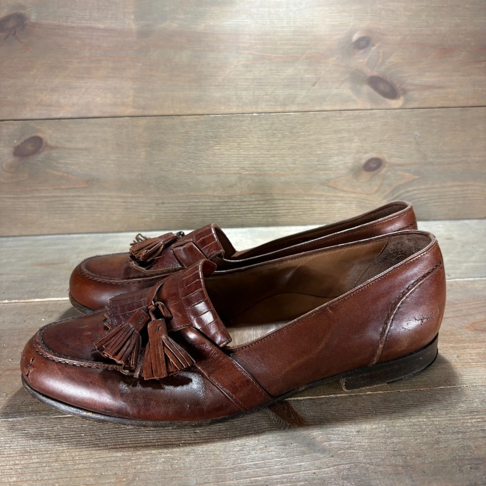 Cole Haan Bragano mens size 8 shoes Brown Leather Tassel Kiltie loafers
